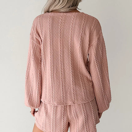 Gossamer Pink Cable Knit V Neck Cardigan Shorts Set