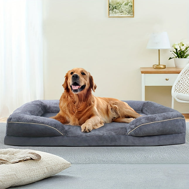 Foam Dog Bed with Side Flaps - Non-Slip Bottom, Removable & Washable Cover