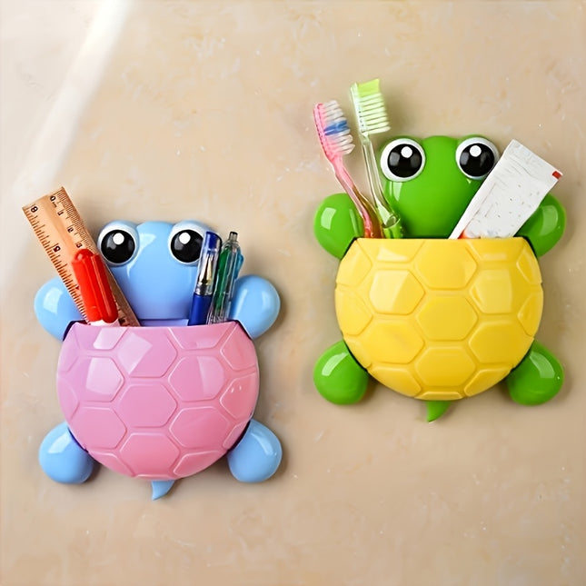 Wall-mounted suction cup storage rack with a cute little turtle design,