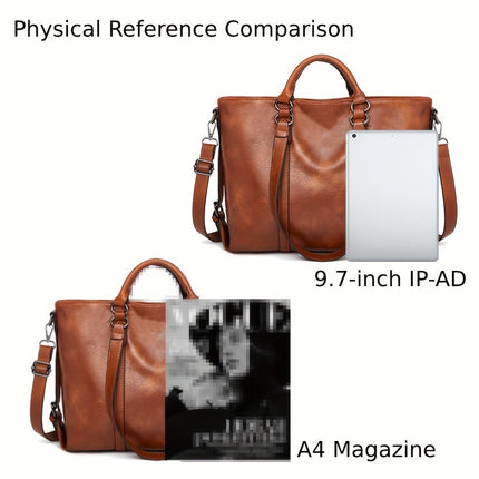 1+ Women's Vintage Synthetic Leather Tote Handbag with Adjustable Shoulder Strap
