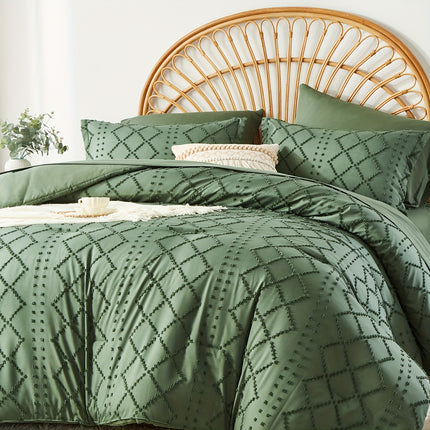 7pcs Boho Diamond Stripe Comforter And Sheet Set, Soft, Lightweight, Breathable