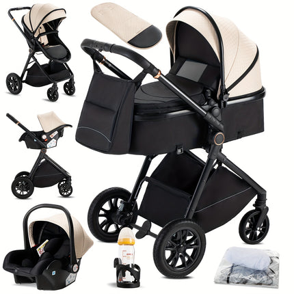 Complete Set of a 3-In-1 Stroller, Buggy, And Baby Bed with a One-Click Folding Feature, Designed for Newborns