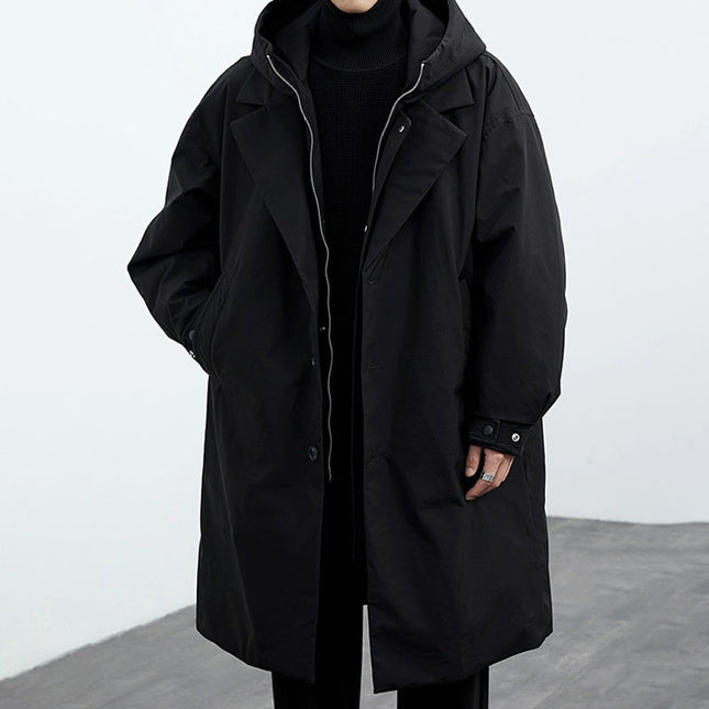 Coat Coat Men's False Two Pieces Hooded Mid-length Trench Coat