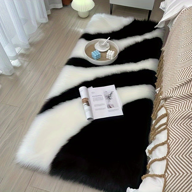 Luxurious Hand-Stitched Colorblock Shaggy Area Rug  Machine Washable, Striped Polyester