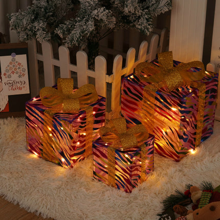 Remote Control Christmas Gift Box Lights Christmas Three-piece Decoration