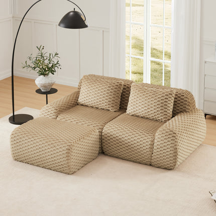 82' Modern L-Shaped Modular Sectional Sofa for Living Room,Flannelette Fabric,Oversized 2-Seater Couch,boneless sofa ,Movable Ottoman,Buckle connection,Anti-slip Design,No Assembly,Light Camel