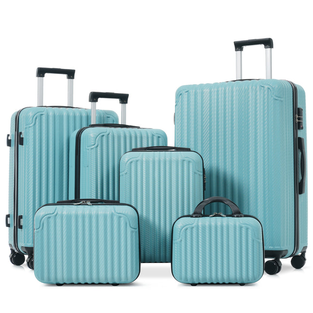 6-Piece Luggage Set, Durable Hardshell ABS Suitcase with Spinner Wheels, TSA Lock, Side Hooks, Lightweight Carry-On & Checked Luggage