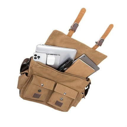 Large Capacity Vintage Crossbody Bag, Reasonably Partitioned, Durable And Washable Shoulder Bag