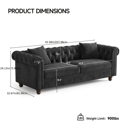 Sofa, Crafted with Black Velvet And Featuring Rolled Arms