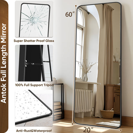 20"x60" Full-Length Mirror with Stand - Large Square Floor Mirror with Aluminum Frame,