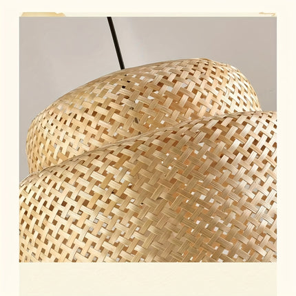 Bamboo Chandelier Suitable for E26/E27 - Rustic Zen Ceiling with Polished Cylindrical Bamboo Shade
