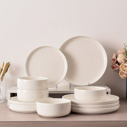 White Porcelain Dinnerware Set with 12pcs, Including Plates And Bowls,
