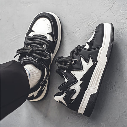 Men's Heavy-Duty Thick-Sole Sneakers Round Toe Low-Top Lace-Up Skate Shoes Suitable
