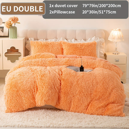 3pcs Solid Color Polyester Plush Duvet Cover Set, Winter Bedding, Machine Washable, Zipper Closure, 250-300g Fabric, Active Print, No Filler, Pillowcases Included