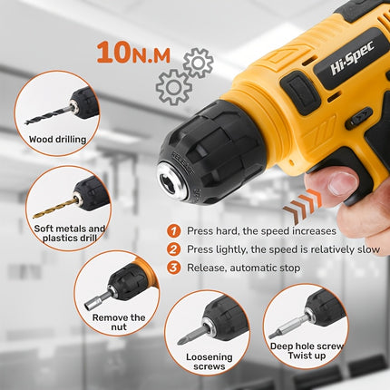 Hi-Spec Yellow 133pcs 8V Power Tool Set USB-Charged Handheld Electric Screwdriver, Tape Measure,
