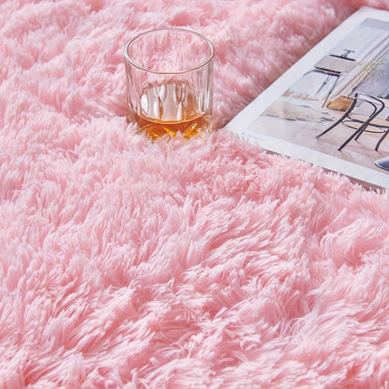 1pc Plush Thickened Area Mat - Non-Slip, Machine Washable, Soft Pink Faux Fur Mat for Bedroom,