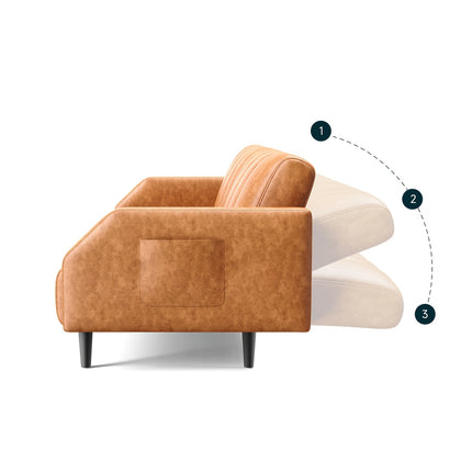 Leather Futon Sofa Bed Couch, Piano Key Design 78" Queen Futon Set, Adjustable Backrest