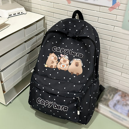 Girls' School Backpack with Capybara Design - Large Capacity Travel Bookbag, Adjustable Straps & Zipper