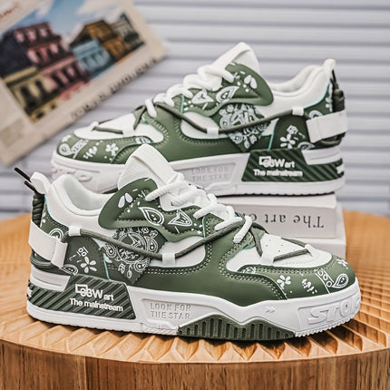 Men's & Low-Top Skate Sneakers - White/Black PU Upper