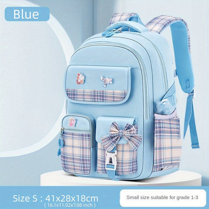 Cute  Plaid Bowknot Backpack for Girls - Lightweight, Durable Nylon Schoolbag with Multiple Compartments