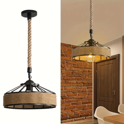 Pendant Light, E27 Base Iron Twine Ceiling Fixture with Woven Design for Living Room, Dining Area