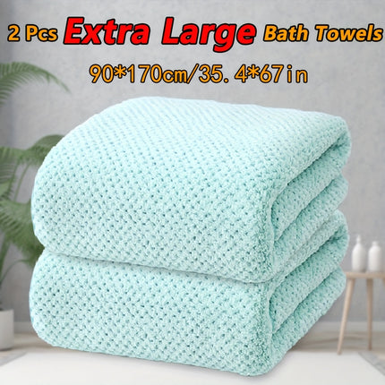 2pcs Large Size Bath Towels Set 90×170cm/35.4×67in, Pineapple Lattice Pattern Microfiber Material