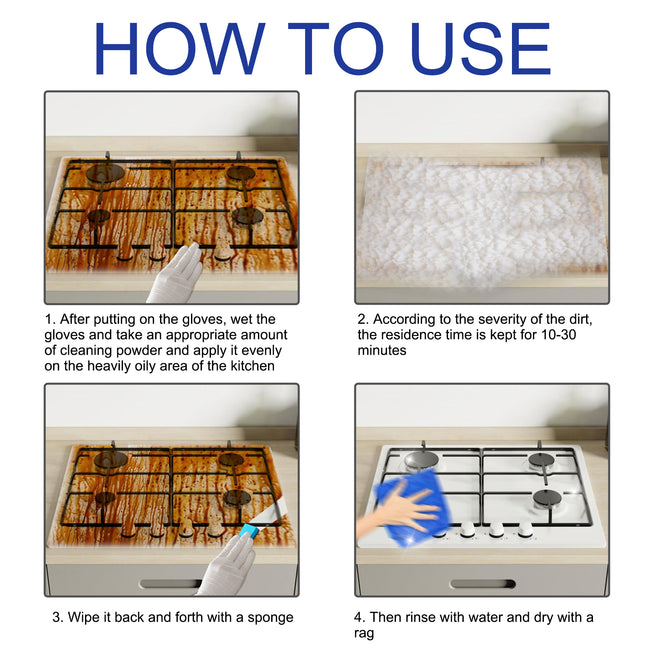 Jue-Fish Kitchen Protective Cleaning Powder, Kitchen Range Hood Stove Faucet Oil Dirt Cleaning Powder