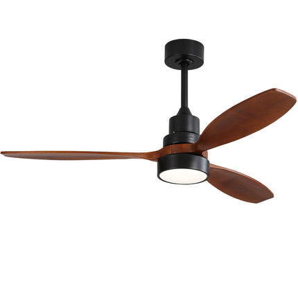 52 Inch Modern Wooden Ceiling Fan with Reversible DC Motor, LED Light, Matte Black Finish, Solid Wood Blades, Remote Control