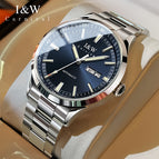 Silvery Case + Blue Dial + Steel Strap