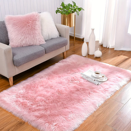 1pc Plush Thickened Area Mat - Non-Slip, Machine Washable, Soft Pink Faux Fur Mat for Bedroom,