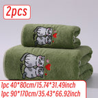 ZW721 Green Valentine Kitten / 1pc 40*80cm+1pc 90*170cm