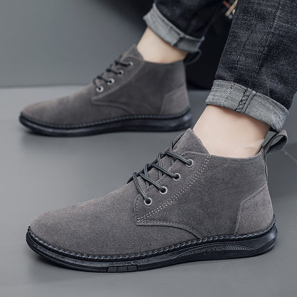 Men'S Casual Fashion Sneakers - Low Top Lace-Up Boots, Solid Color, All-Season, with PU Upper
