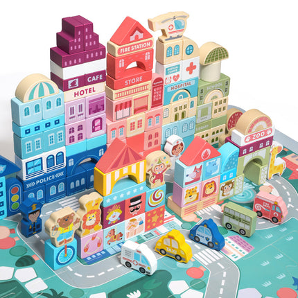 Wooden City Street View Building Block Toy