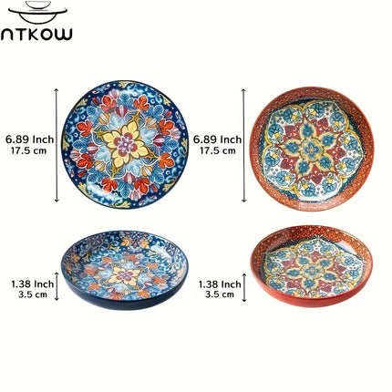 4pcs & 2pcs Ceramic Dinnerware Set with 7-Inch Deep Plates, Multi-Functional for Salads