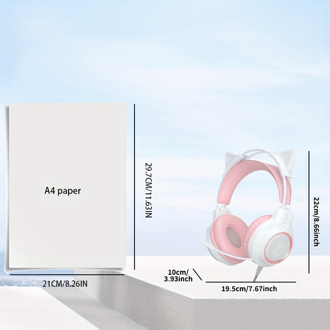 1pc Wired Cat Ear Headset with Pastel Pink/Blue/, USB-Powered Gaming Headphones, Compatible pc