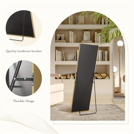 1pc Full Length Mirror With Stand, 64"x21" Floor Mirror With Aluminum Alloy Frame For Bedroom