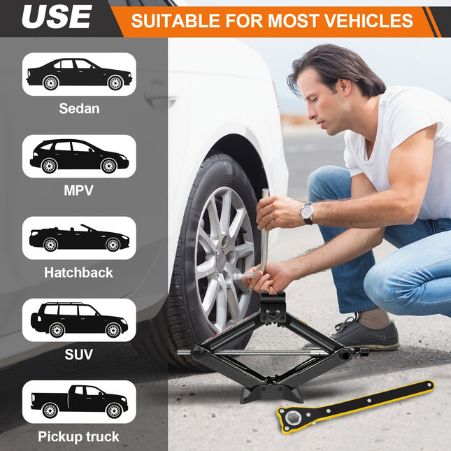 Scissor Jack for Car, 2Ton Car Lifting Scissor Jack with Ratchet, Heavy Duty Steel Scissor Jack