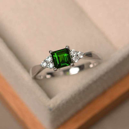 Rare Zircon Womens Elegant Diamond Ringcolorfast Square Emerald Ring