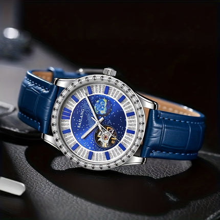Men's Automatic Mechanical Watch - Casual Style, Rhinestone Detail, No-Waterproof,