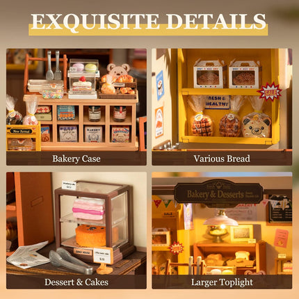 Rolife Mini Home DIY Assembly Model, Becca's Bakery, 3D Puzzle Toy, 256-piece Wooden Model With LED Lights, Creative Home Decor And Adult Gift