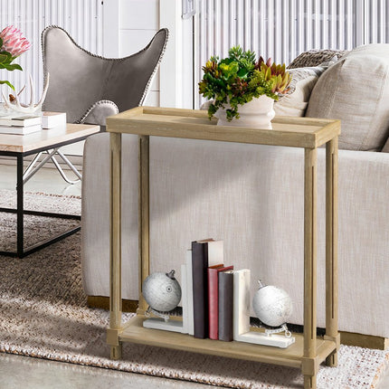 Set Of Two 24" Oak Brown Wood Rectangular End Tables With Shelf