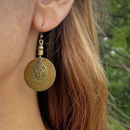 Bohemian Retro Ethnic Style Bronze Circle Carved Earrings