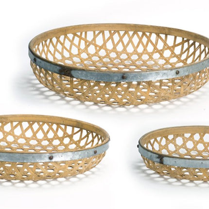 Set Of Three Brown Round Solid Wood Serving Tray