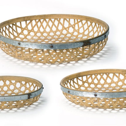 Set Of Three Brown Round Solid Wood Serving Tray