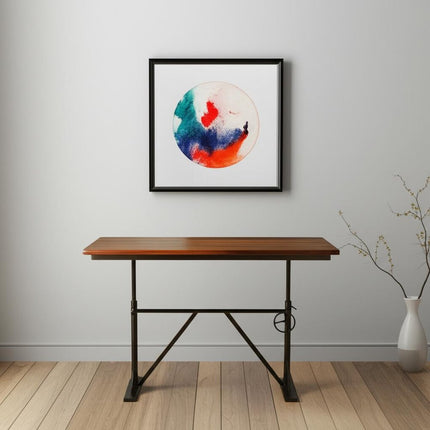 Adjustable Height Brown and Black Solid Wood and Iron Writing Desk