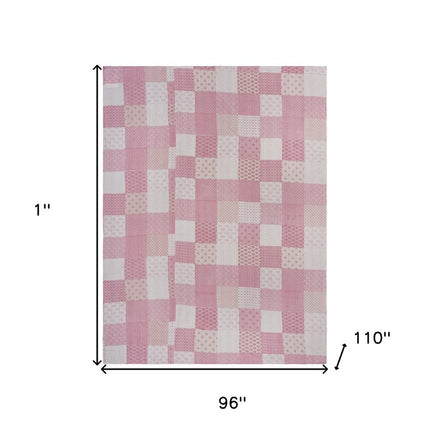 Pink Knitted Cotton Geometric Throw