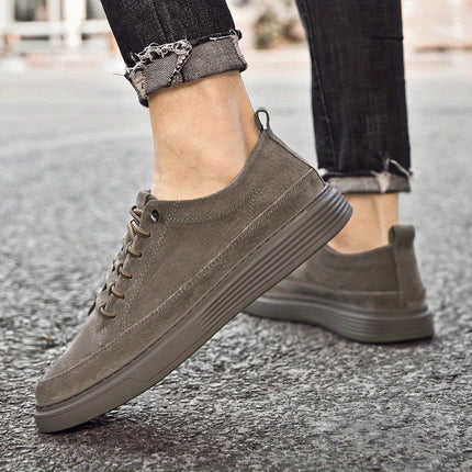 Men's Trendy Solid Skate Shoes, Comfy Non Slip Casual Lace Up Sneakers for Men's Outdoor Activities