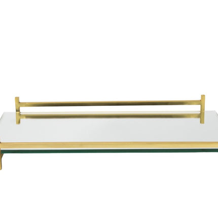 16" Mirror and Gold Rectangular Glass Vanity Tray