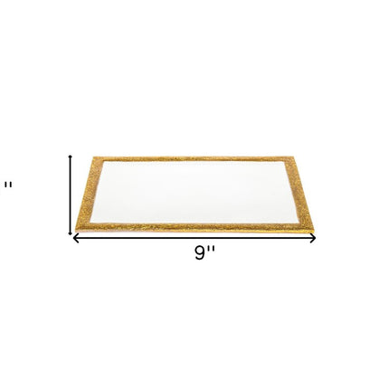 9" Gold and White Rectangular Metal Serving Tray