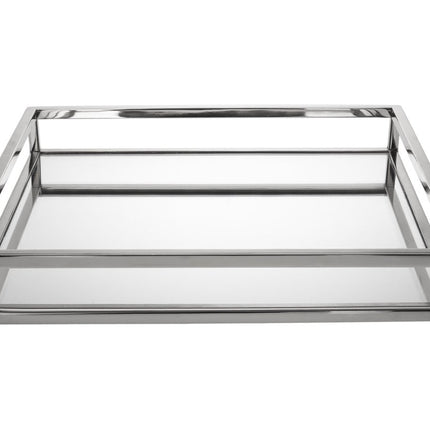 14" White and Silver Square Metal Serving Tray